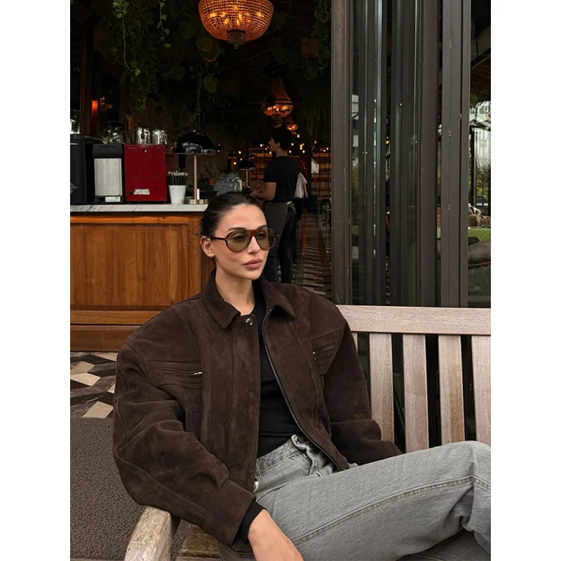 Autumn 2025 American Retro Motorcycle Stylish Short Loose Women's Premium Cropped Jacket