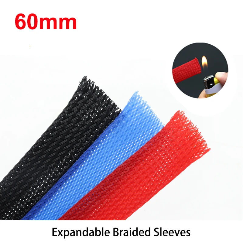 

2/5/10/20m Braided Sleeve 60mm Cable Management Protection High Density PET Wire Protection Cover Case Braided Sheath For Cables