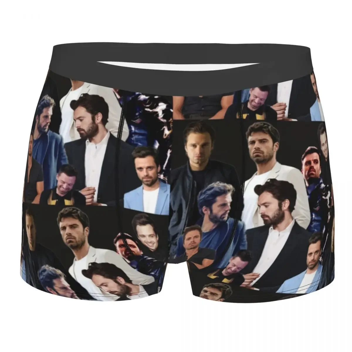 Men Sebastian Stan Collage Boxer Briefs Shorts Panties Breathable Underwear Actor Homme Humor Underpants