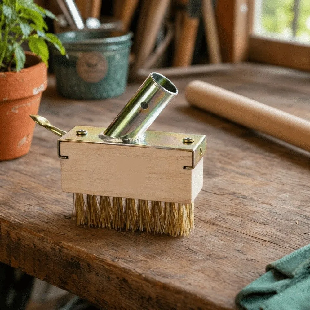 Solid Wood Handle Weeding Brush Steel Wire Bristles Long Handle Weed Remover 100mm Length Ergonomic Handle Ground Scrubber