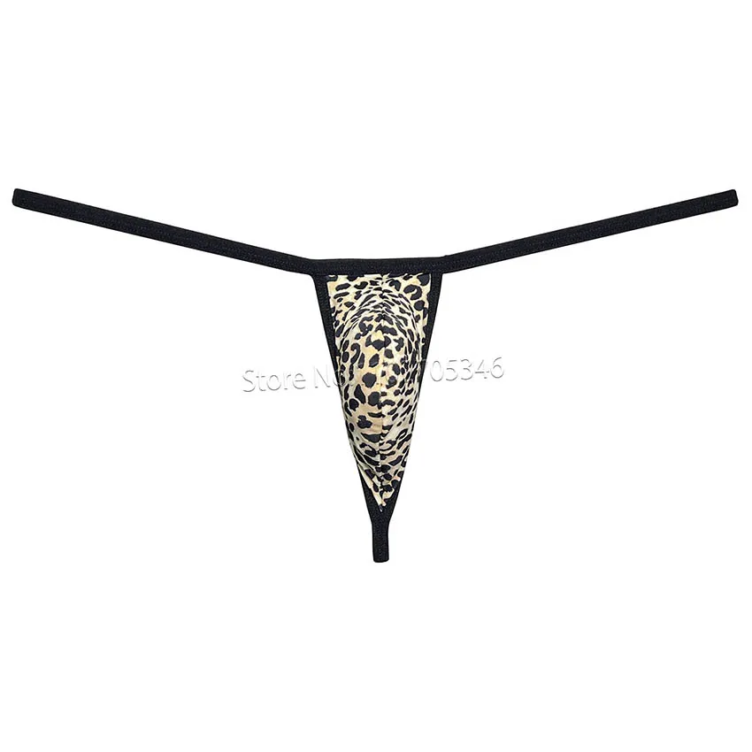 Men\'s G String Thong Underwear Micro Bikini Tanga Leopard Print T Back Men Lingerie Triangle Tangas