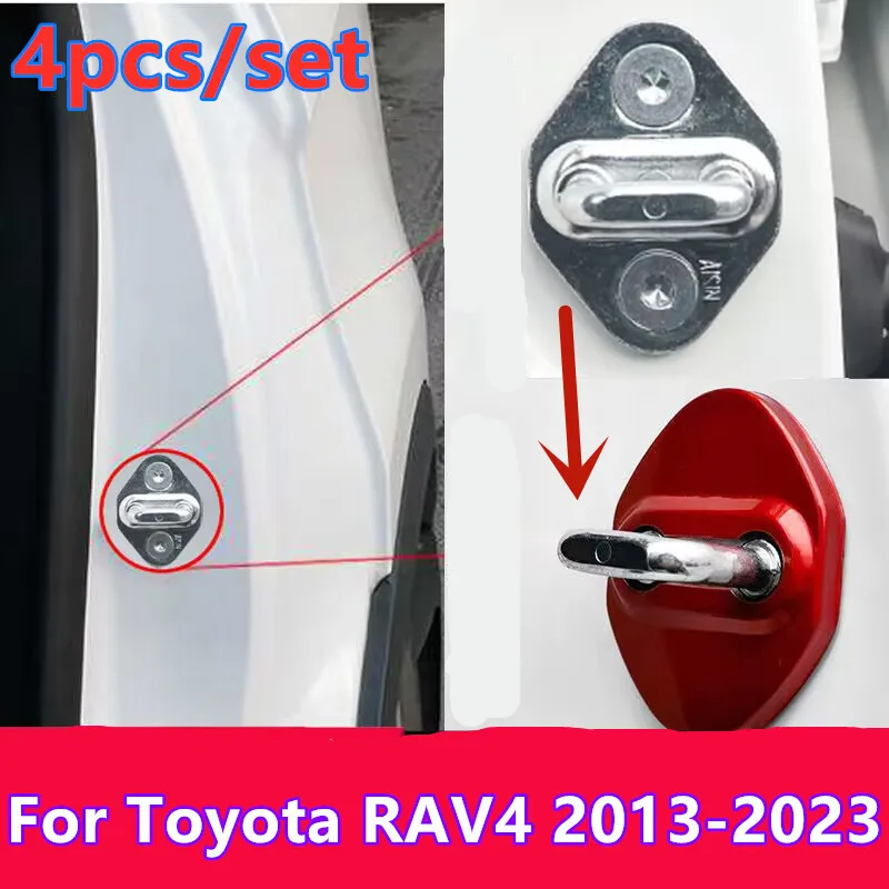 

4X Red Accessories Door Lock Protective Cover Trim For Toyota RAV4 2013-2023
