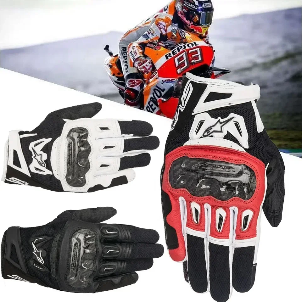 Original SMX-2 V2 Carbon Fiber Motorcycle Gloves Breathable Motorcross Gloves Hard Knuckle Touchscreen Gloves for Dirt Bike Moto