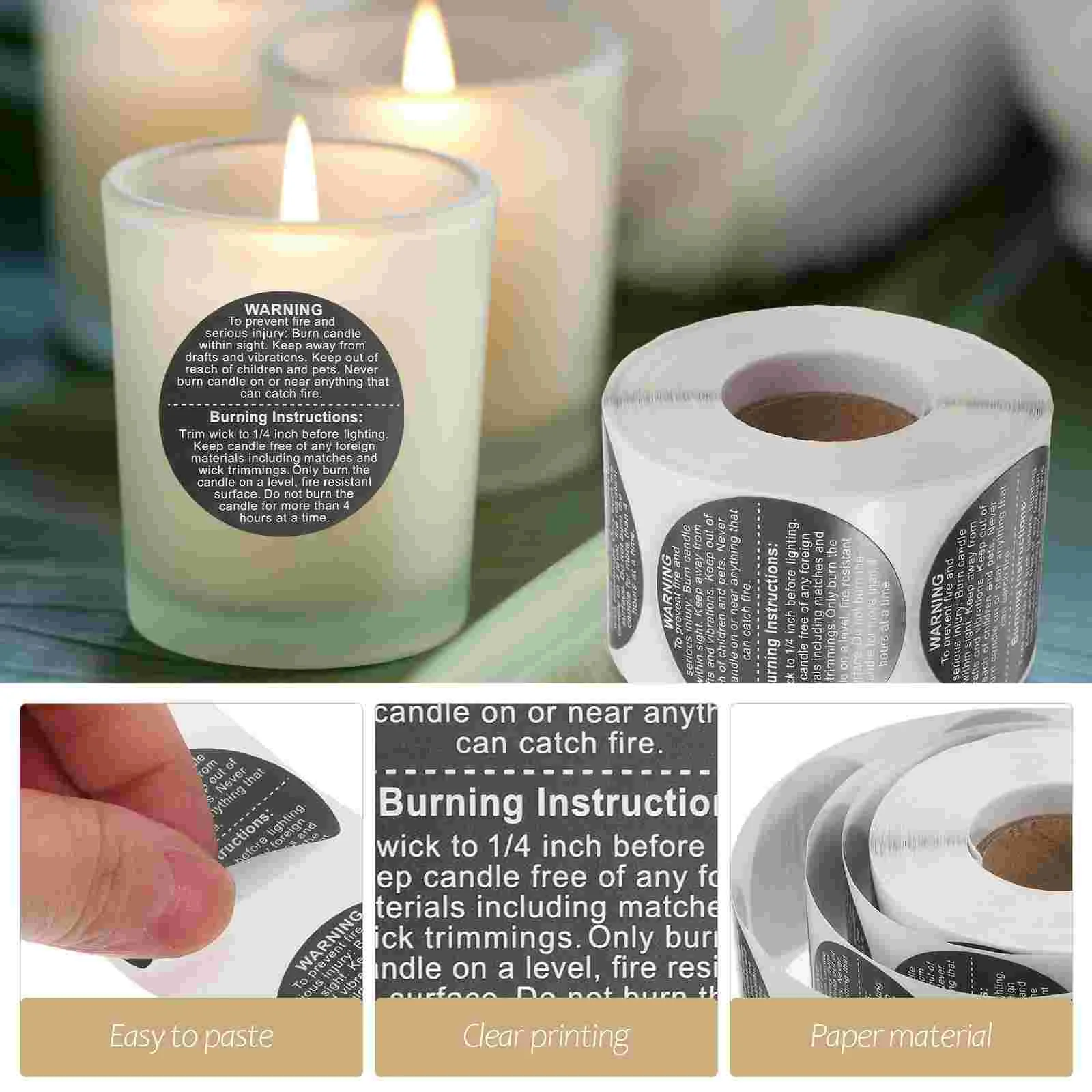 500 Pcs Safety Stickers Warning Decal Wick Label Paper Wax Melting Jar Beeswax Candles