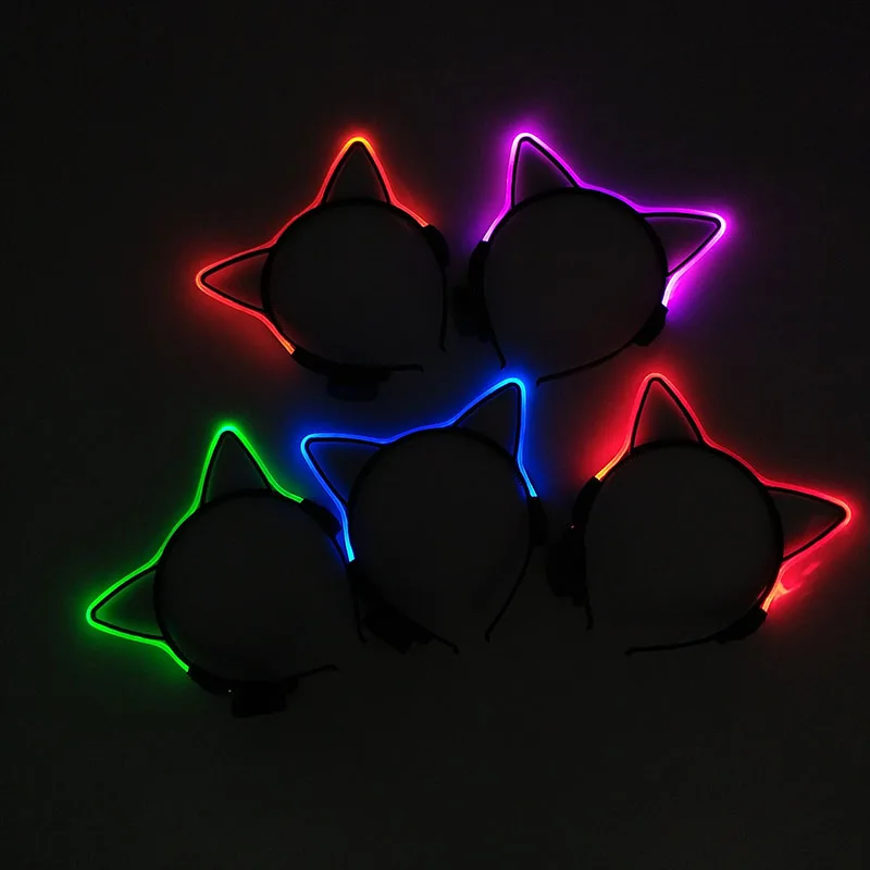 Novelty LED Hair Accessories Cat Ear Headband Glowing Hair Wear NightClub Rave Props Supplies Led Wire Hair Band