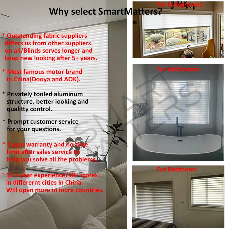 Smart Zigbee White Shangri-La Dual-layered Shades Motorized Light Filtering Roller Blinds Compatible with Tuya Google Alexa