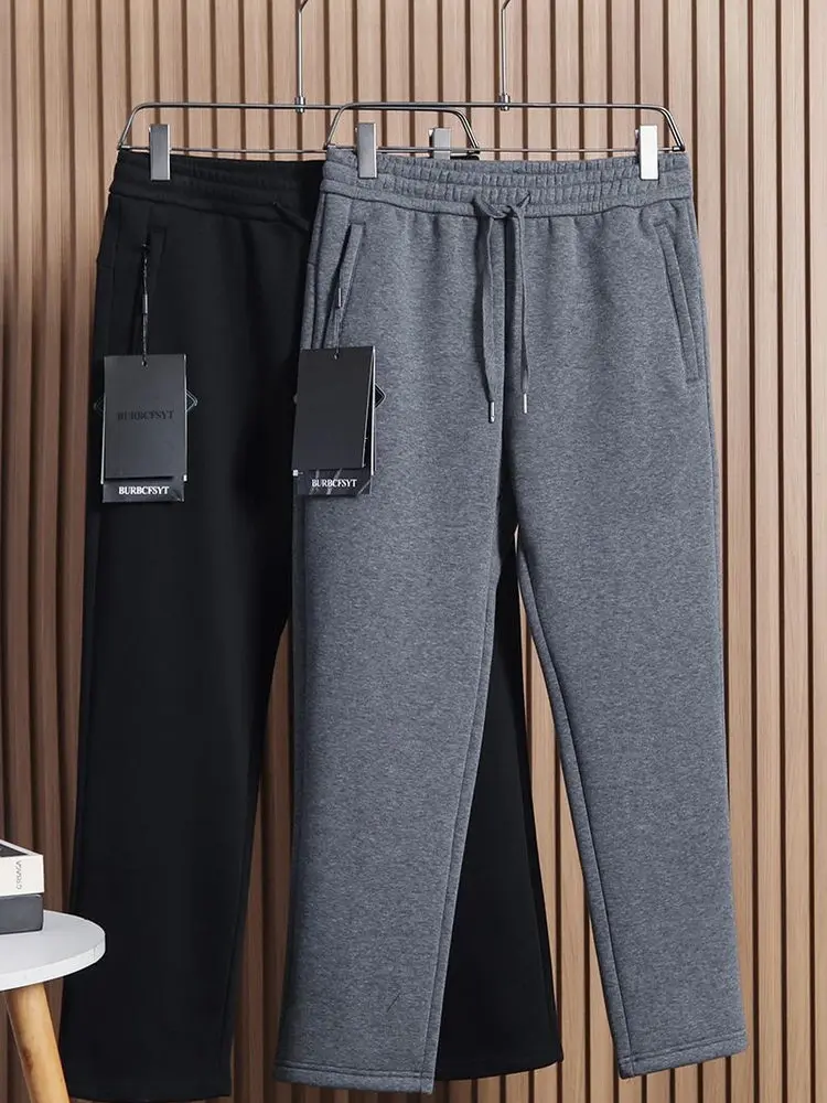 

Thiened Fce Winter Commuter Knitted Casual Pants Elastic Waist Straight Leg Cotton Polyester Blend Warm Leisure Trousers