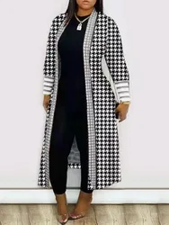 LW Plus Size coat Houndstooth Loose Coat 2024 Spring summer NEW casual long coat Open Front Longline Coat Autumn women's coat