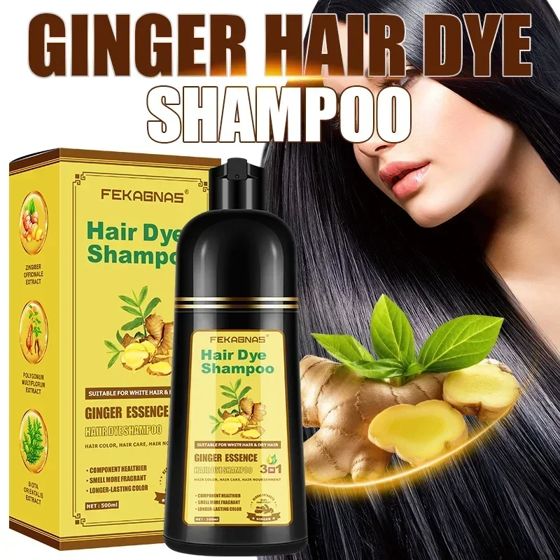 500ML MEIDU 3in1 Hair Dye Shampoo 100% Covers Gray Hair with Natural Polygonum Multiflorum Ginger Separate Color Men and Women