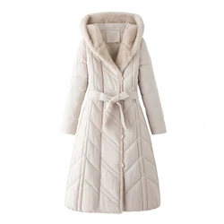 2024 donne parka moda cappotto lungo con cappuccio piumino invernale grande collo di pelliccia cappotto da neve imbottito in cotone caldo capispalla antivento