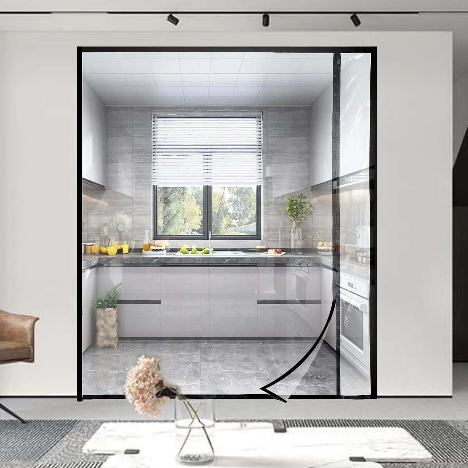 Transparent Reversible Left or Right Side Opening Insulated Door Curtain, Magnetic Thermal Door Cover Self-Closing Screen Doo