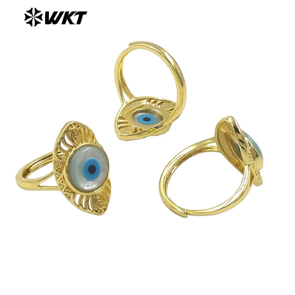 WT-MPR106 Lovely Round Shape Devil Eye With Hollow Design In 18k Gold Plating Ring For Unisex Daily Fine Decorated