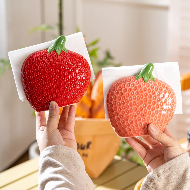 

Бытовой керамический держатель для салфеток в форме клубники, настольный держатель для салфеток в ресторане, стеллаж для хранения