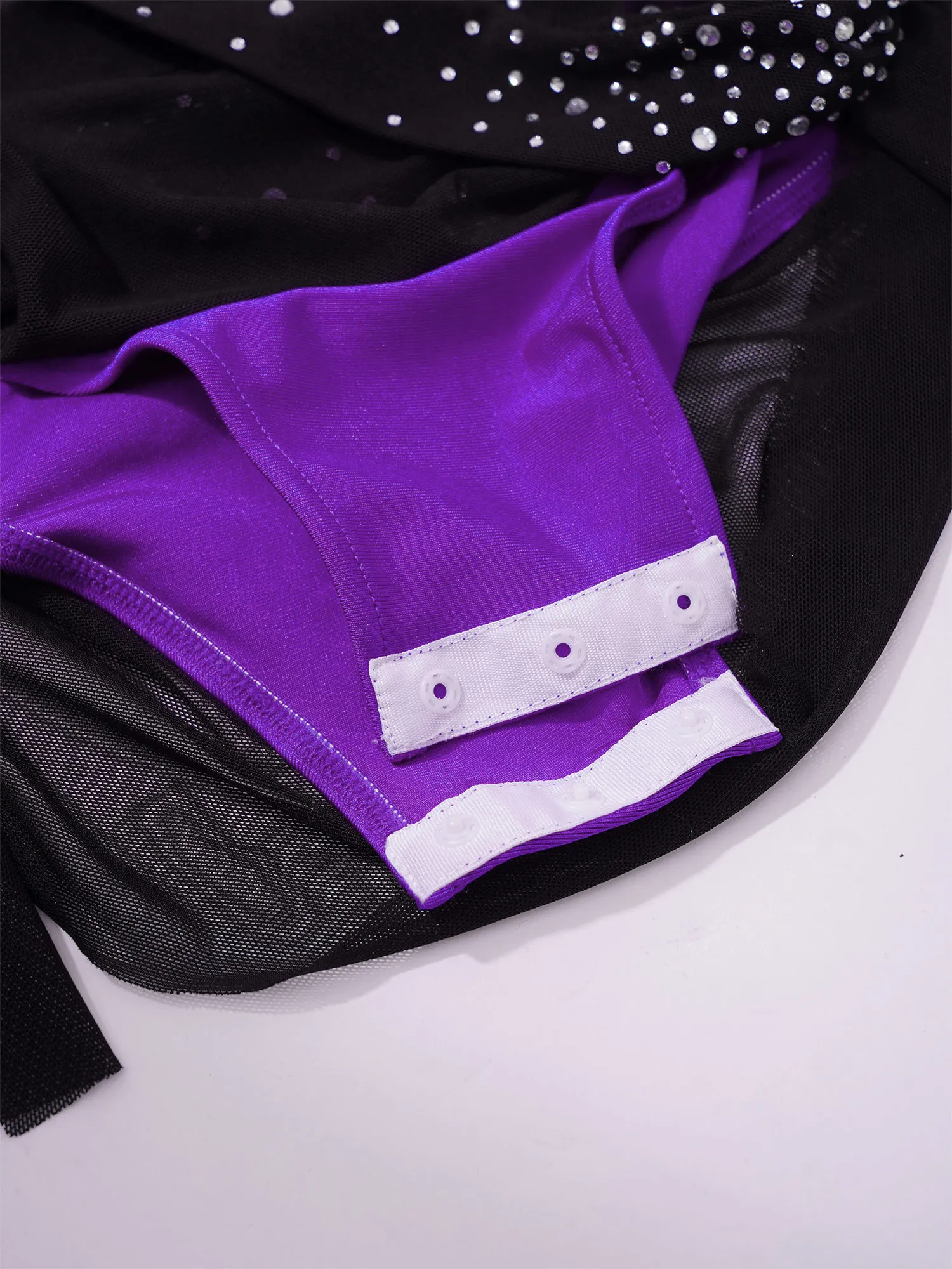 Body da ginnastica per balletto per bambina, body da pattinaggio di figura a blocchi di colore, costume da spettacolo di danza lirica, design a rete trasparente