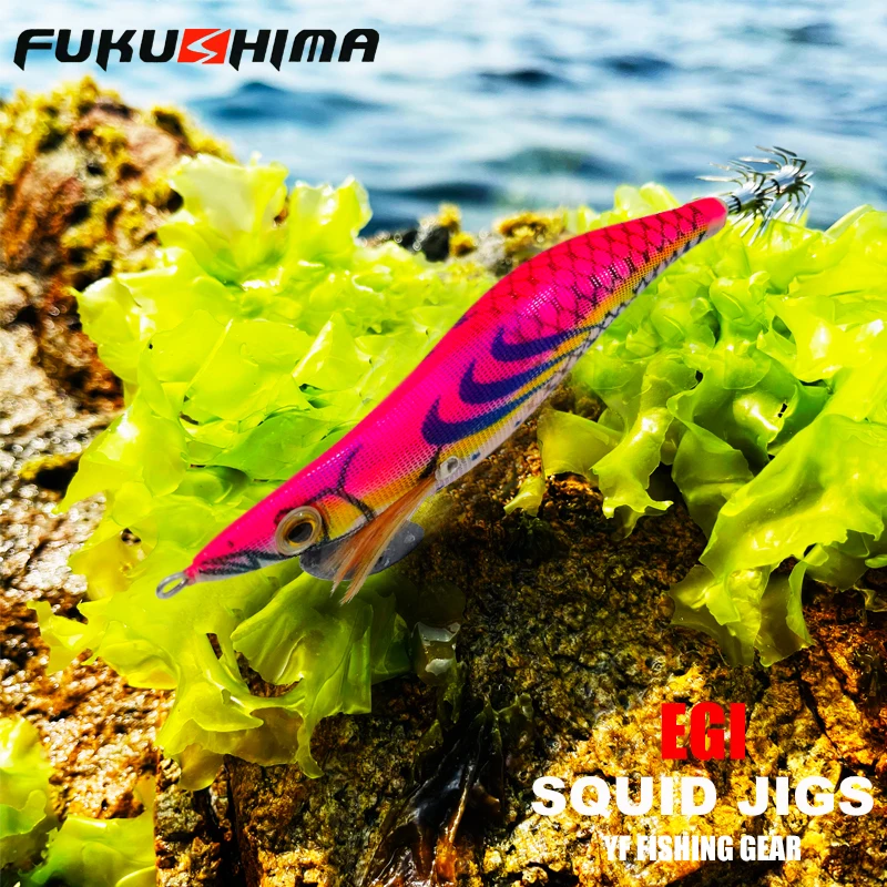 FUKUSHIMA 3.5 SQUID HOOK 135mm GLOW EGI LURE FISHING WOOD SHRIMP BAIT BOAT ROCK FISHING SHARP HOOKS 21GRAMS CUTTLEFISH OCTOPUS