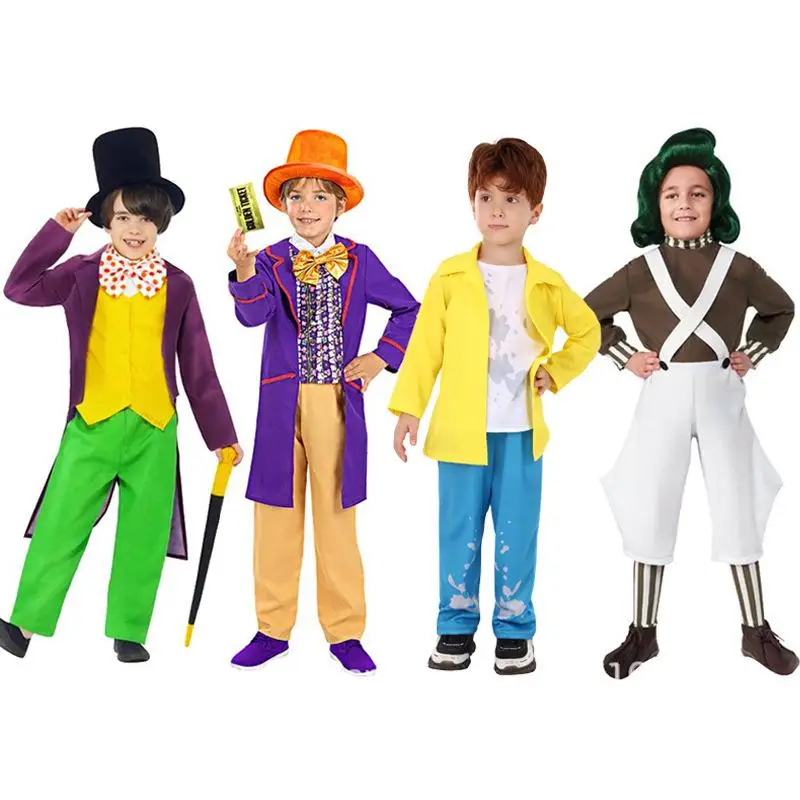 Halloween Kinderen Paarse Kleding Cosplay Kostuum Vakantie Feest Grappig Pak Uniform Jongen Lange Mouw Podium Kleding