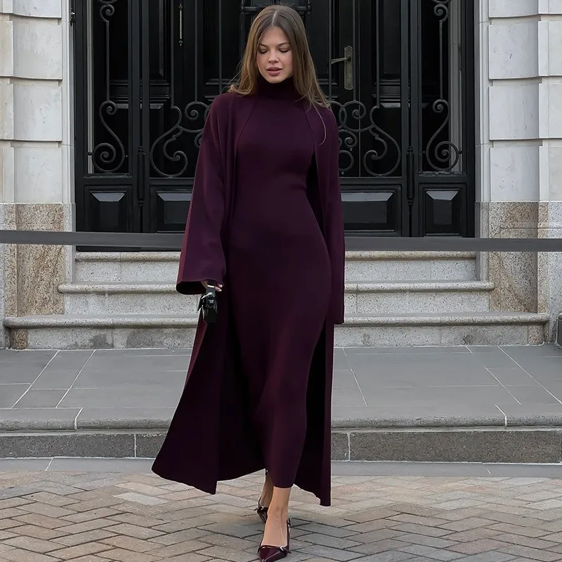 

Tuularose Knit Dress 2 Piece Fashion Casual Cardigan Jacket Slim Skirts Set Vintage High Street Elegant Party Women's Dress Set