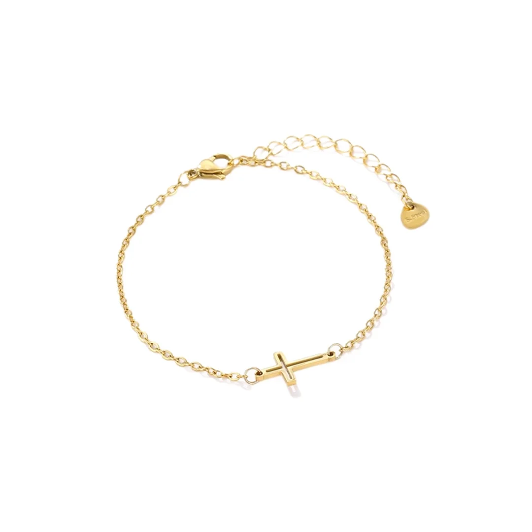 Cute Small Tiny Hollow Cross Charm Bracelet Female Gold Silver Color Stainless Steel Chain Link Bracelets for Women Jewelry Gift