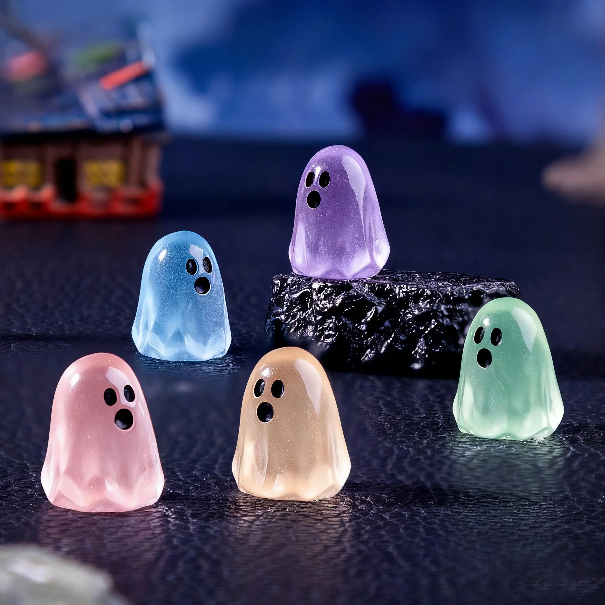 Kreative, im Dunkeln leuchtende kleine Geisterperlen, DIY-Dekorationen, Hängezubehör, Mini-Mikrolandschaft, kleine Halloween-Ornamente