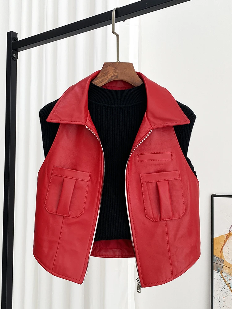 

Fall 2025 New High Quality Genuine Real Leather Vest Women's Sheepskin Sleeveless Top Coat Fashion Versatile