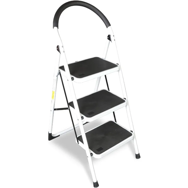

3 Step Ladder, 400lbs Ergonomic Folding Stool with Anti-Slip Pedal, Step Stool with Padded Handle for Kitchen, Household