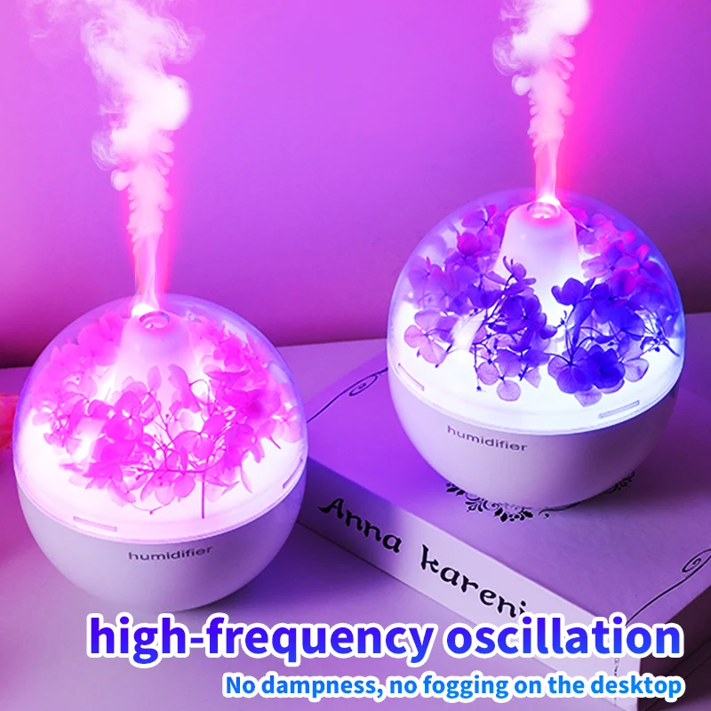 1PC USB Powered Preserved Flower Air Humidifier with Colorful Lights and Star Projector Quiet Humidification for Home Office