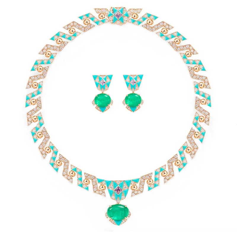 

LuxuryHigh-end Enamel Emerald CZ Jewelry Set Inlaid Zirconia Women Wedding Dinner Party Gift Jewelry