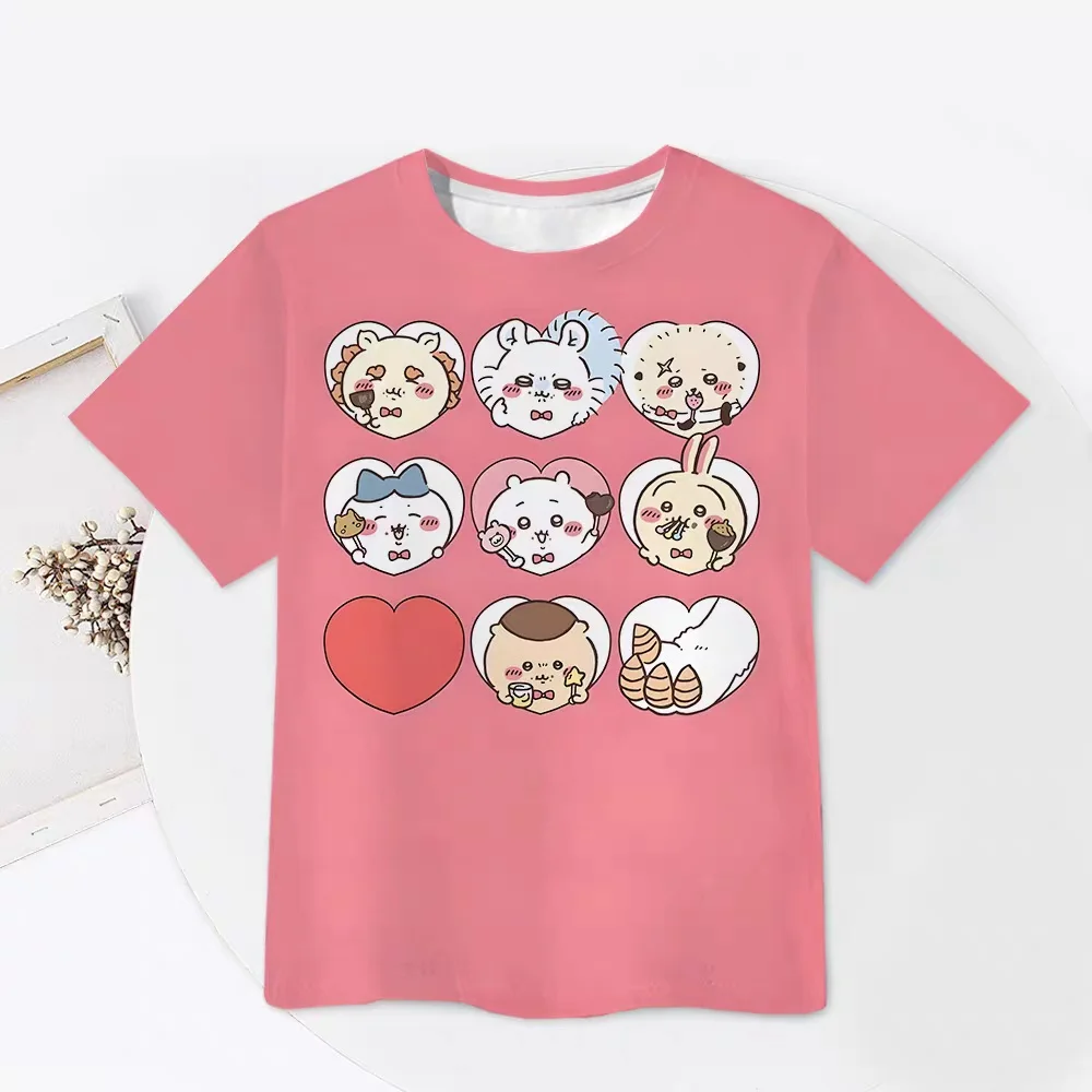 Chiikawa Is All Here! Adult Couple Soft Cute Cartoon 3D Print T-shirts Sports Leisure Breathable Short Sleeves FamilyMatching