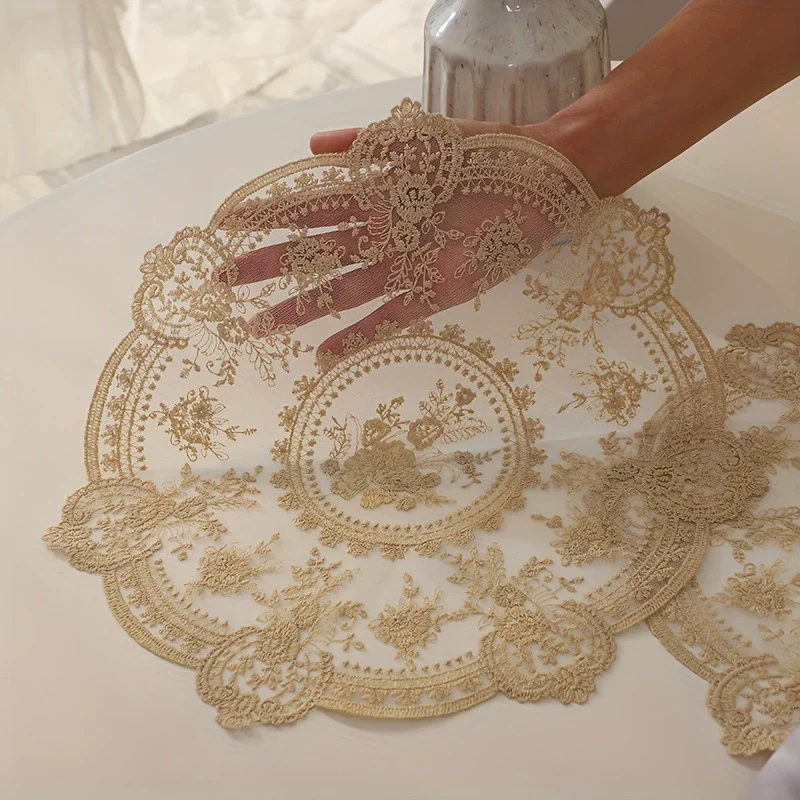 1pc 34cm/13.39in Elegant Flower Embroidery Lace Table Mat for Coffee Cup Beautiful Pattern Vase Lamp Ornament