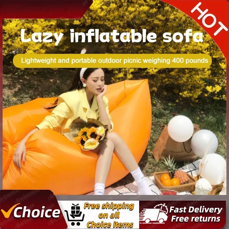 Outdoor Portable Camping Sofa Mattress Music Festival Concert Recliner Mesh Red Inflatable Lazy Sofa Bag Portable Lazy Sofa