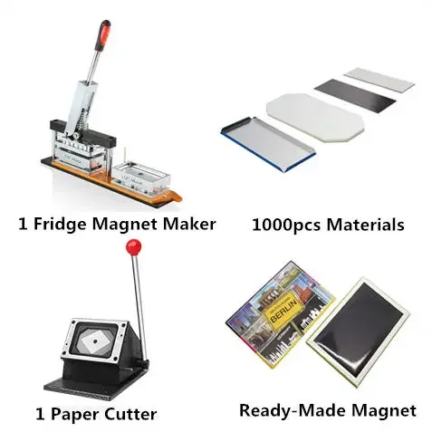 53*80mm Tin Rectangle Fridge Magnet Making Machine With Paper Cutter and 1000pcs Fridge Magnet Materials