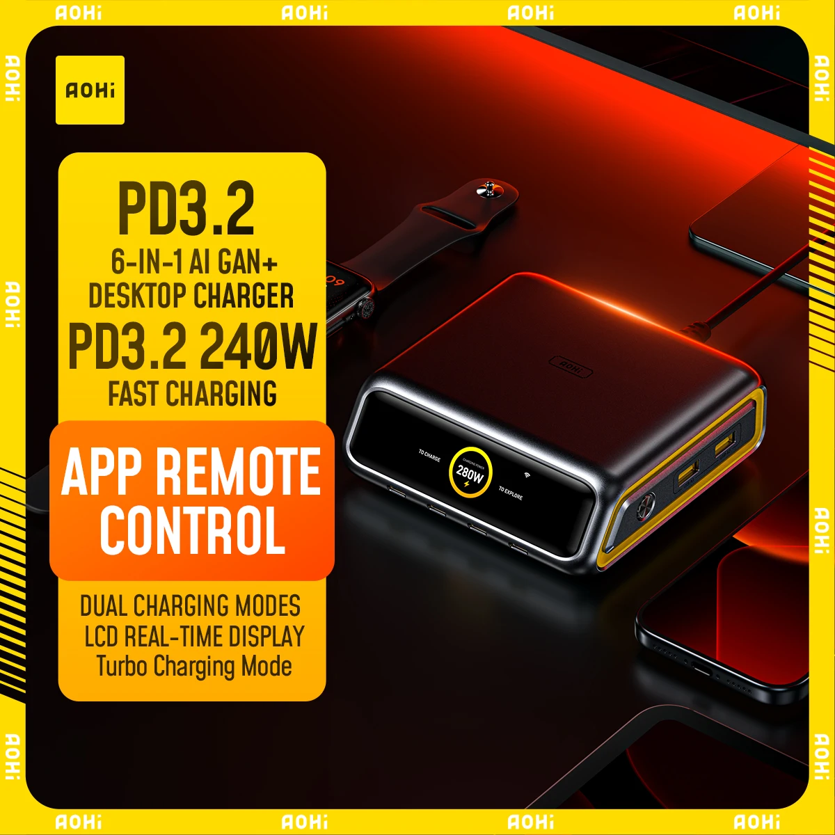 [NEW] AOHi 280W GaN+ Desktop Charger 6-Port Power Hub