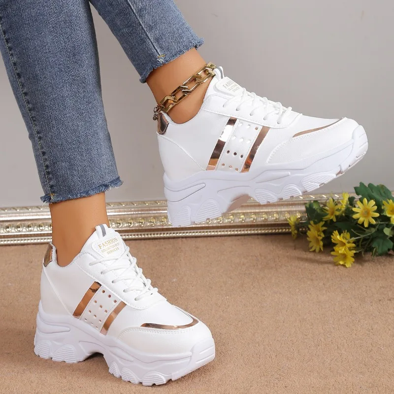 Plataforma de alta qualidade tênis feminino chunky casual moda malha rendas até tênis feminino confortável sapatos caminhada ao ar livre