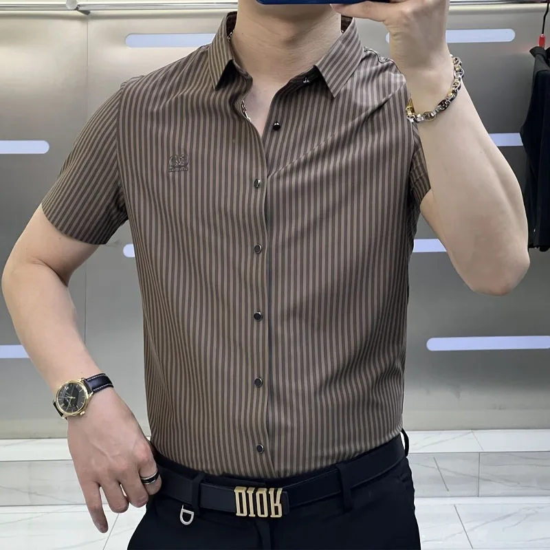 Fashionable Trend Men\'s Striped Shirt Summer New Male Clothes Casual Business All-match Short Sleeve Single-breasted Shirts