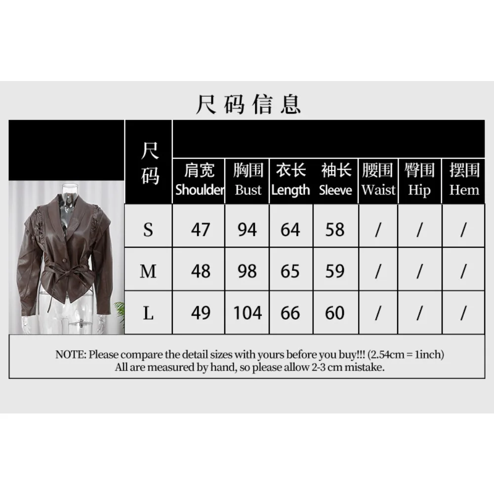 Women's Commuting Leather Jacket with Tie Up Long Sleeved Short Jacket, Fashionable Temperament for Autumn and Winter