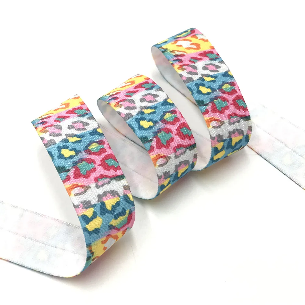 20mm Colorful Leopard Zebra Print Fold Over Elastic Stretchy Band DIY Girls Hair Ties Strap Headband Accessories Wholesale