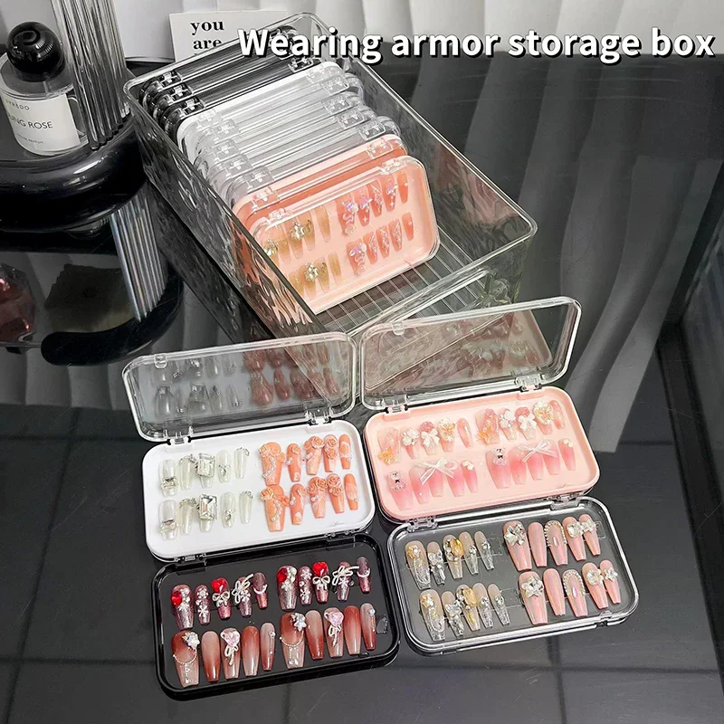 Clear Plastic Press On Nails For Manicure Salon Jewelry Box Press-On Nail Storage Case Rectangle Storage Box for False Display