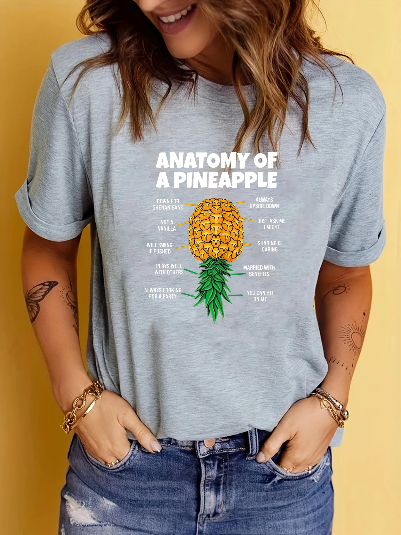 Funny Anatomy Of A Pineapple Swinger Printed Fun Short Sleeve Casual T Shirt Fashion Women\'s Pattern T-Shirt Femminile Tee Tops