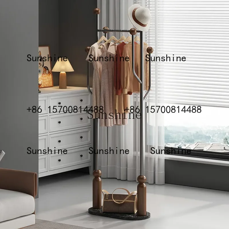 Solid wood hanger floor pole stainless steel indoor rack for clothesR