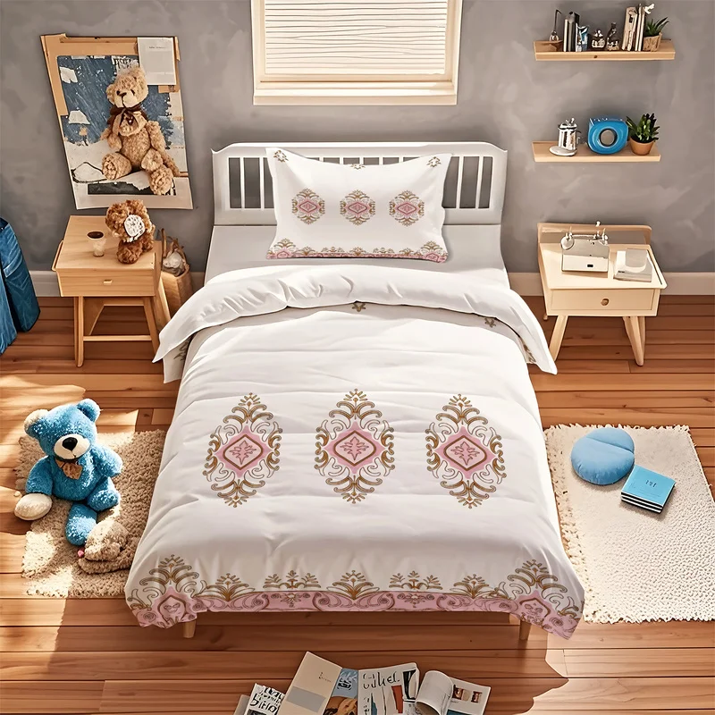 2/3Pcs Microfiber Duvet Cover Set (No Comforter & Pillow Inserts),Breathable,Ultra-Soft,Elegant Ornate Baroque Print Bedding Set