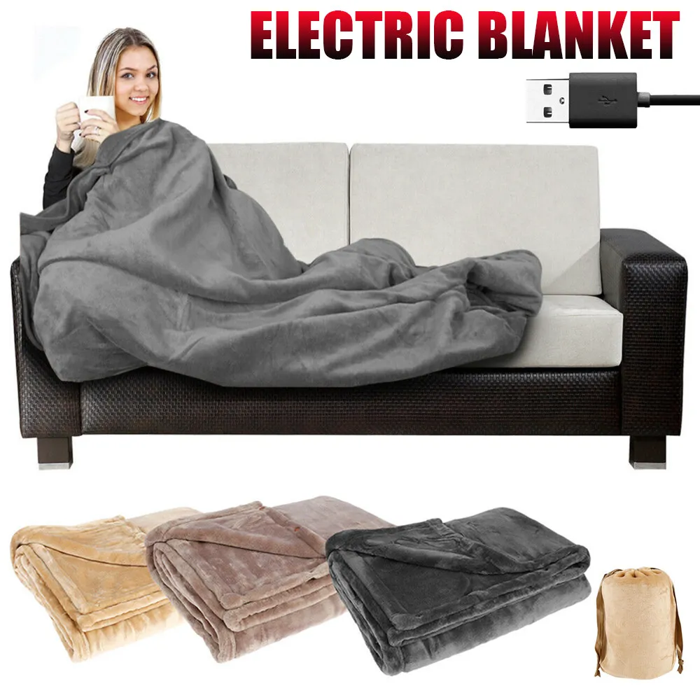 USB Heating Travel Machine Washable For Sofa Bed Portable Electric Blanket Winter Warm Soft Plush Car Shawl Camping