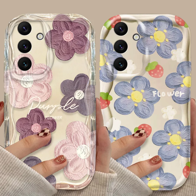 Oil Painting Flower 3D Clear Wave Case For Samsung Galaxy A54 A34 A24 A14 A13 A53 A33 A73 A23 A52 A52S A32 A22 A12 A51 A71 Cover