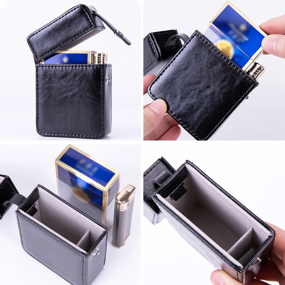 Retro Thick Leather Cigarette Box Lighter Holder Smoke Tobacco Storage Cigaret Case Gadgets Cigar Box Smoking Accessories Gifts