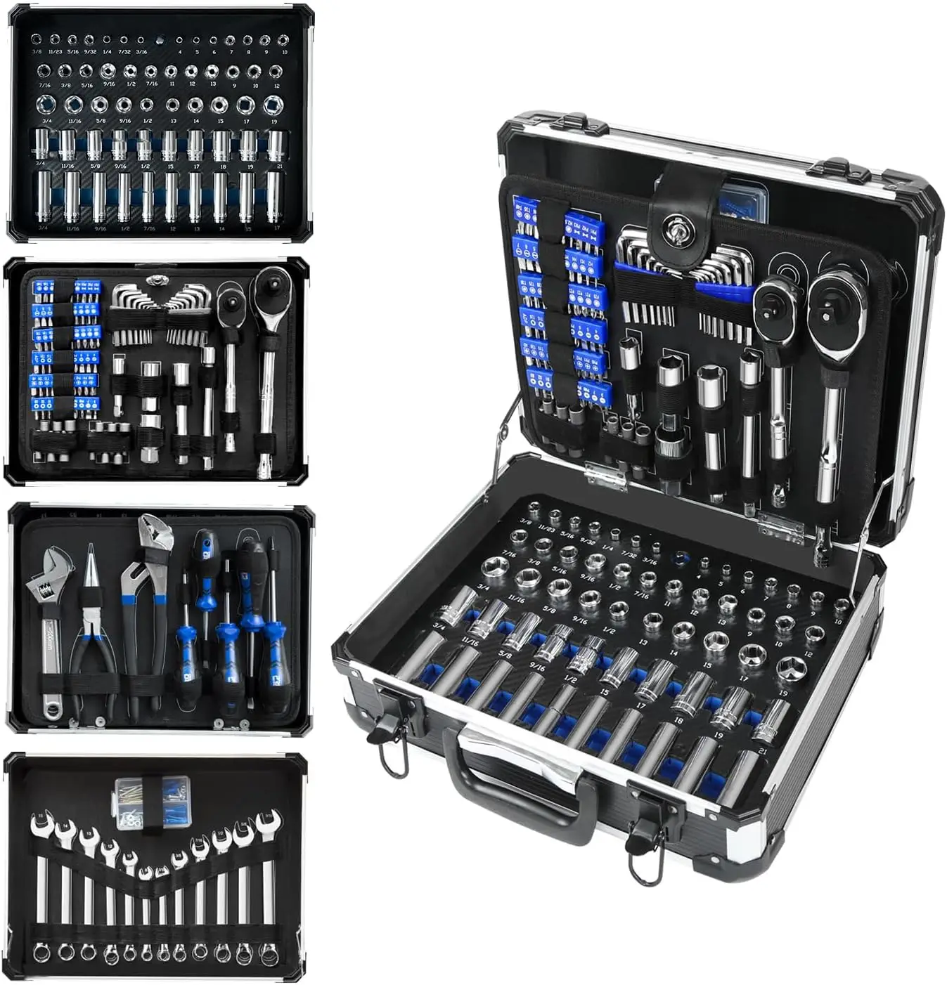 

240-Piece Universal Household Auto Repair Tool Kit with Heavy Duty Aluminum Tool Box