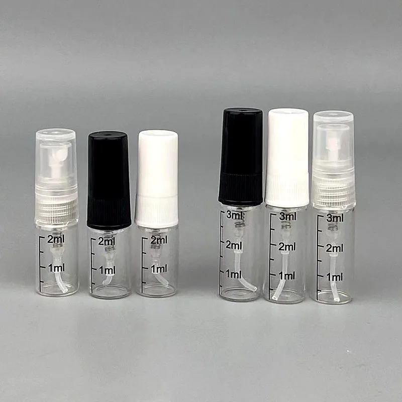 2/3ML Perfume sub-bottling small sample ultra-fine spray bottle with printed scale glass empty cosmetics contanier