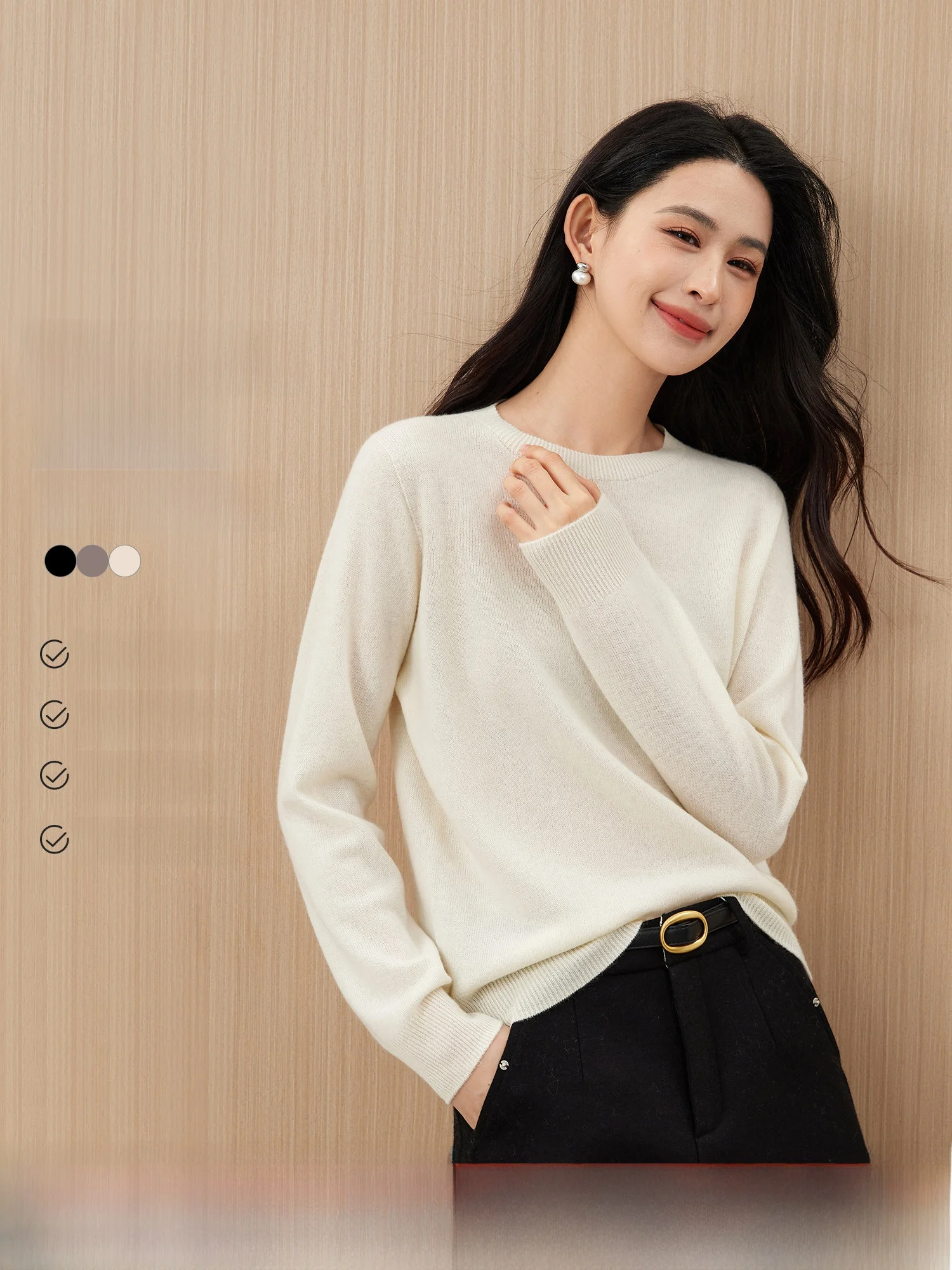 

Женский вязаный свитер Ele с двойным воротником из шерсти и кашемира, осенне-зимний, модный, универсальный, комфортный