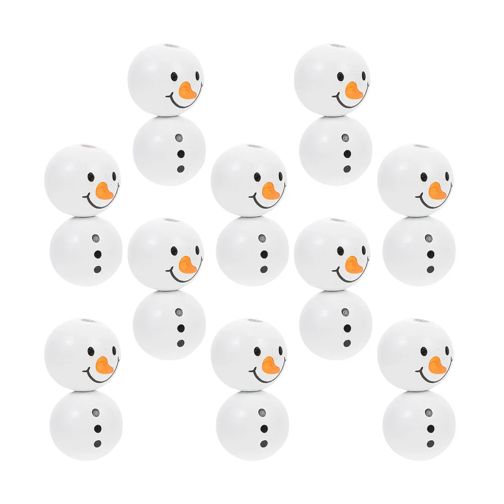 20 Pcs Christmas Beads Cartoon Wooden Beads Christmas Decorations Christmas Jewelry Making Beads Face DIY Mini Snowmen for