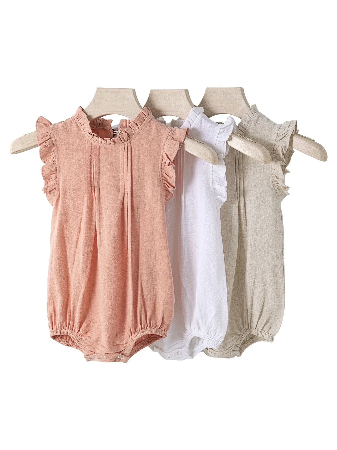 

Baby jumpsuit, new solid color crawling suit, linen breathable hoodie, women's baby outfit