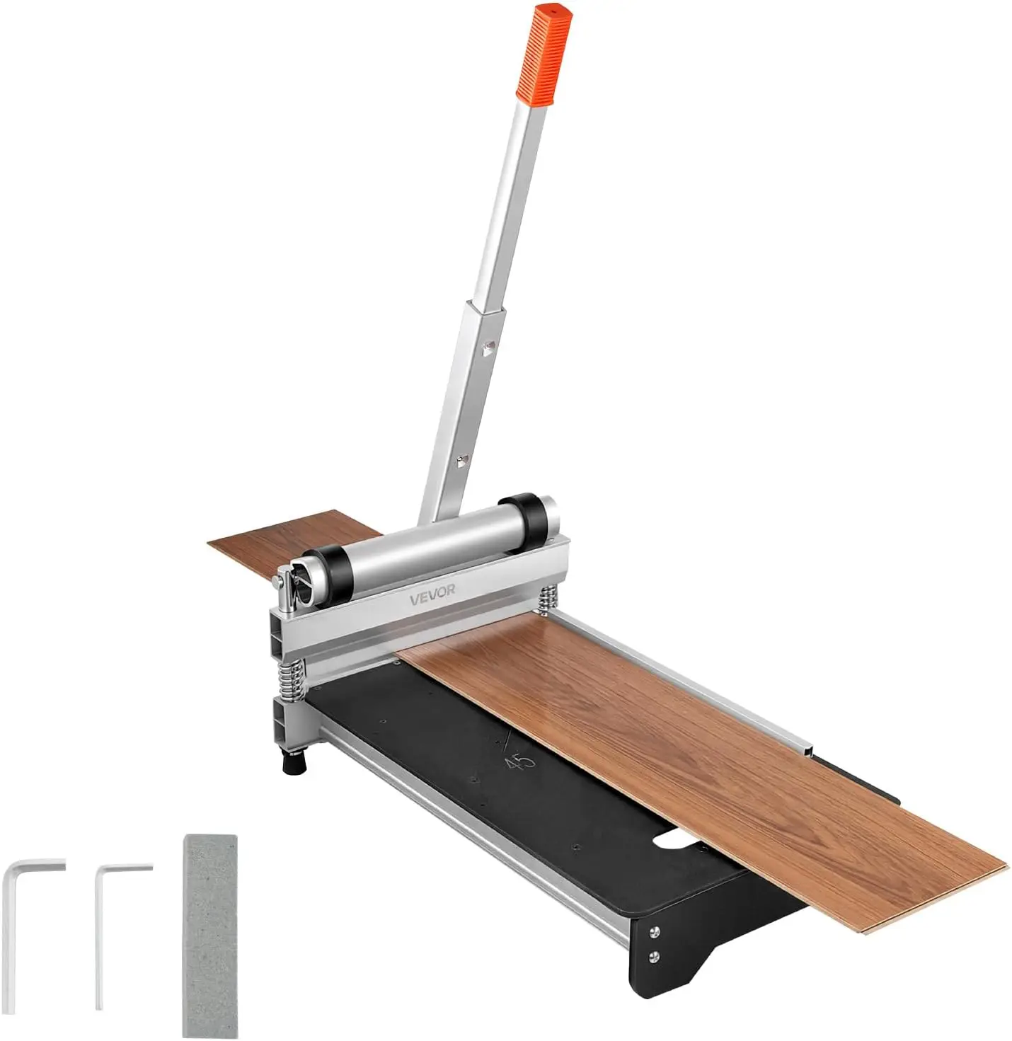 13 inch Vinyl Floor Cutter, 12mm Thick Laminate Flooring Cutter with 15°/30°/45° Adjustable Angle Settings, Flexible Wheels, Tel