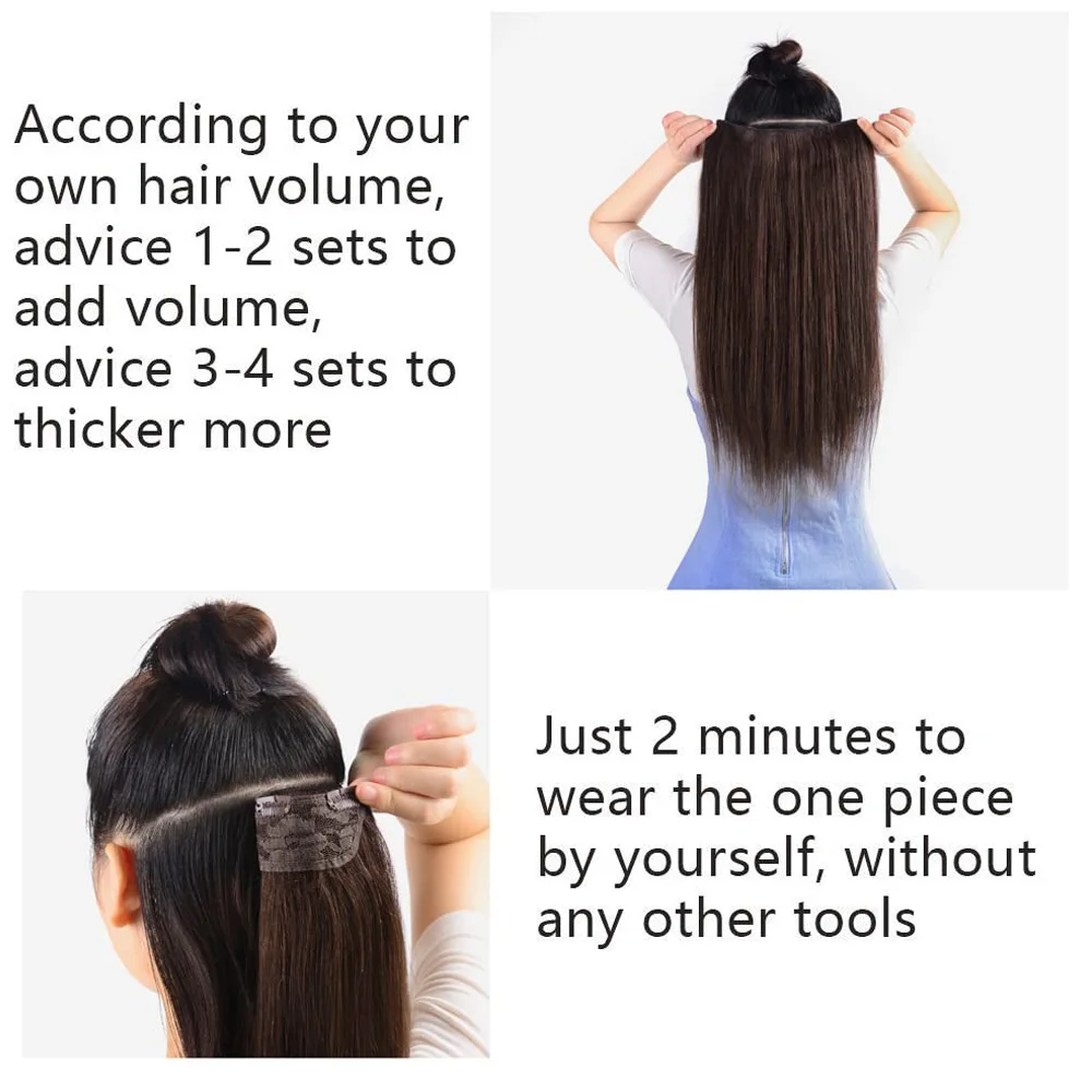 مشبك بورجوندي في قطعة واحدة وصلات شعر بشري بمشبك لحمة شعر بشري في قطعة شعر مستقيمة من الحرير البني الطبيعي للنساء